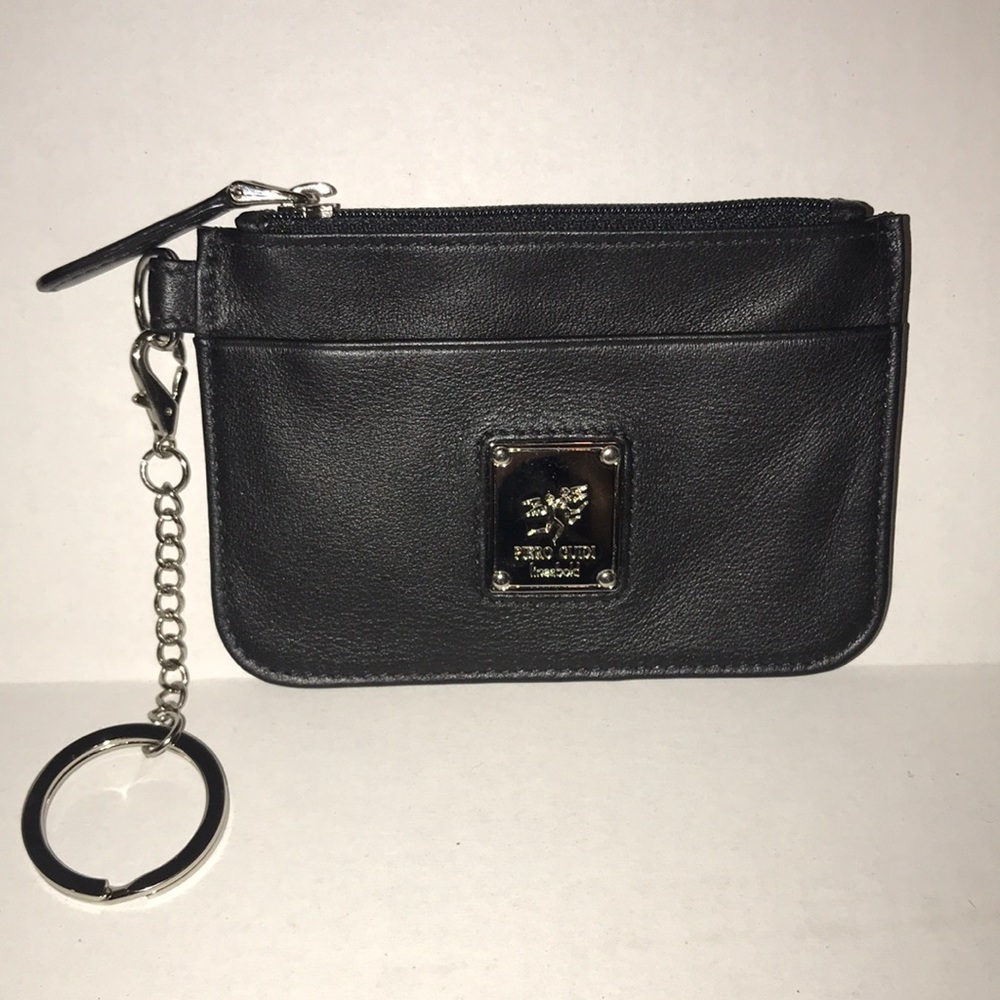 Piero Guidi Lineabold Card Case Coin Pouch Leather Black Silver Hardware